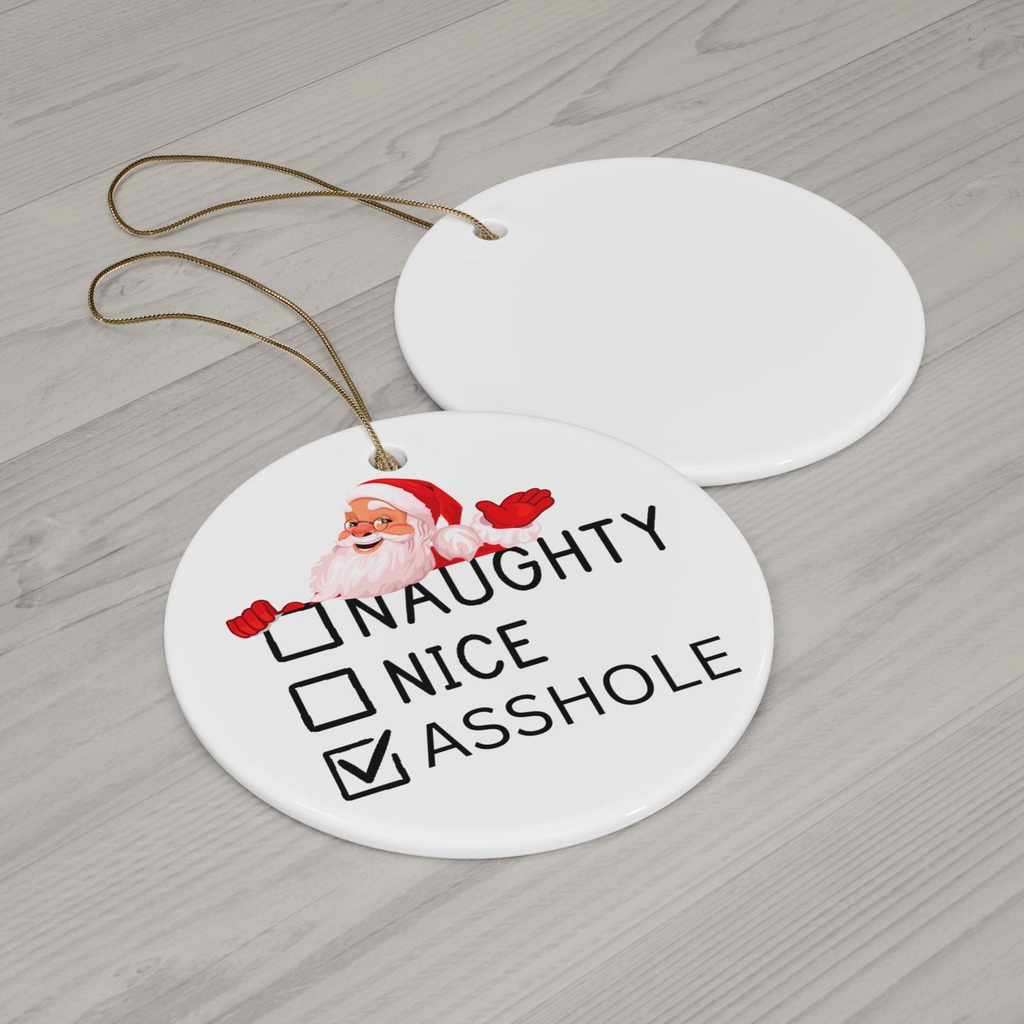 Funny Adult Christmas Ornament: Naughty, Nice, As*hole - White Elephant Gift, Christmas Present Tag - Personalized Ornament