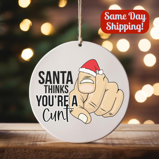 Funny Adult Christmas Ornament: Personalized Santa Gag Gift for White Elephant Exchange - Custom Holiday Humor Decoration