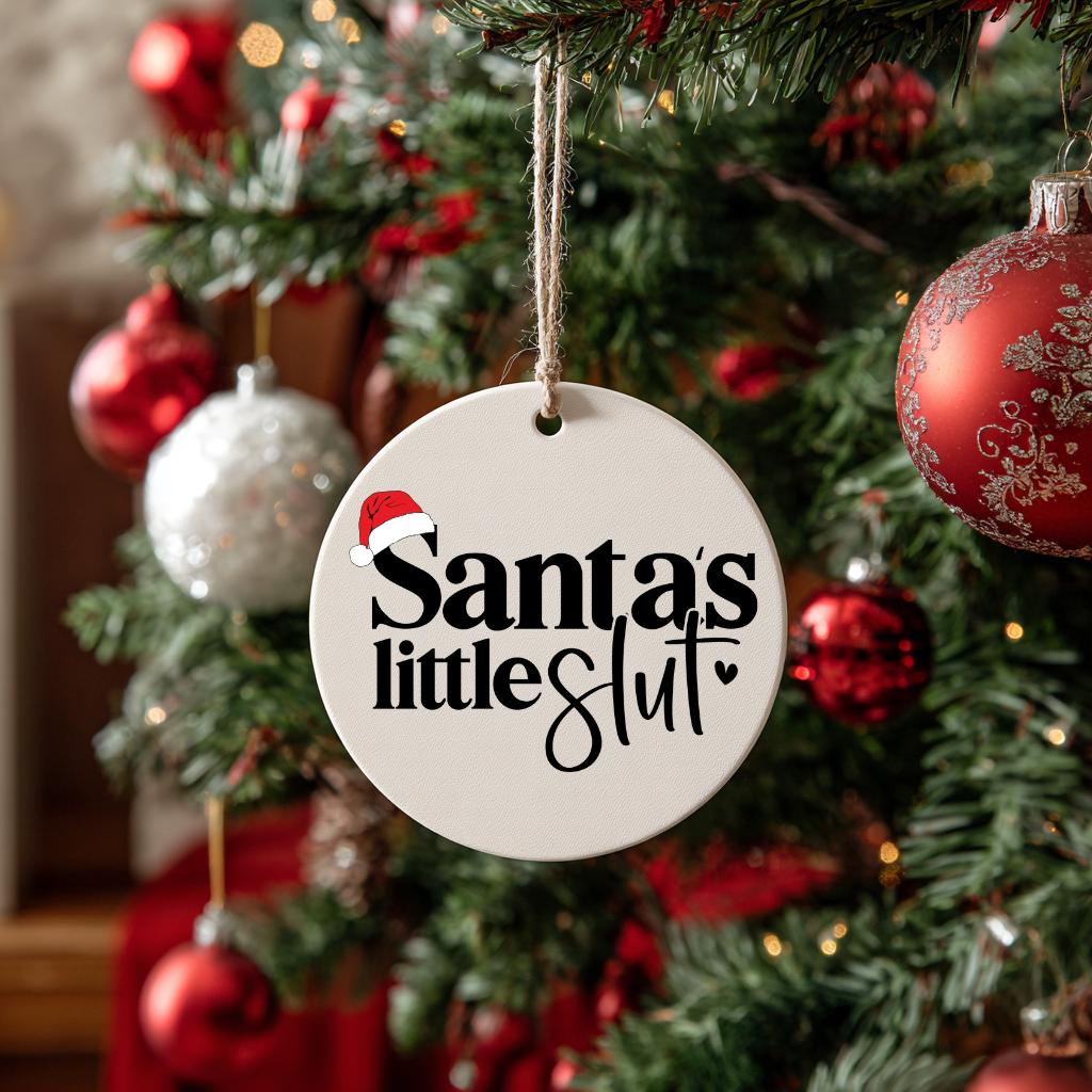Santa’s Little Sl*t Adult Ornament – Naughty Christmas Gag for Secret Santa, Personalized