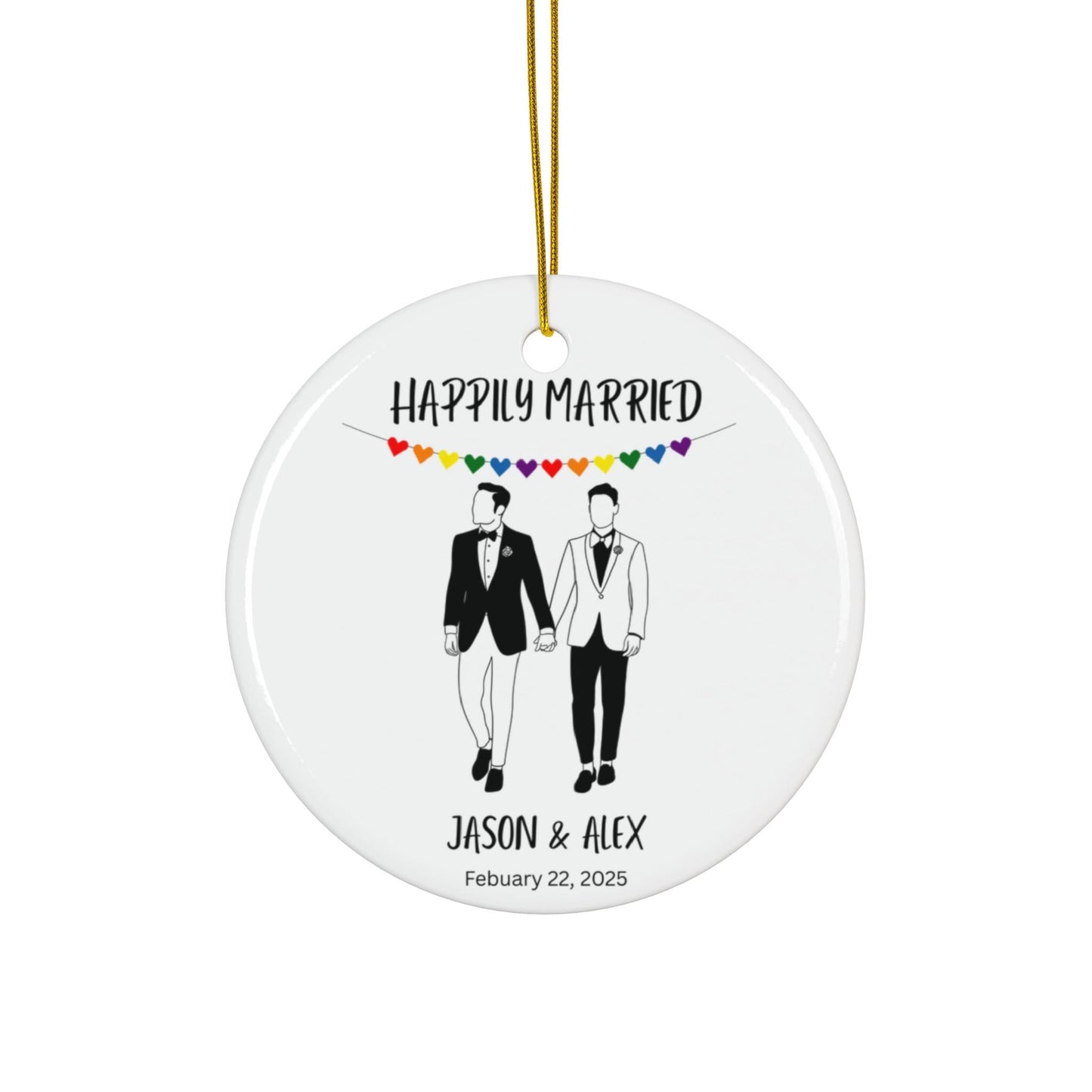Personalized Gay Wedding Ornament Rainbow Heart Same Sex Couple Gift LGBT First Christmas Marriage Custom Anniversary