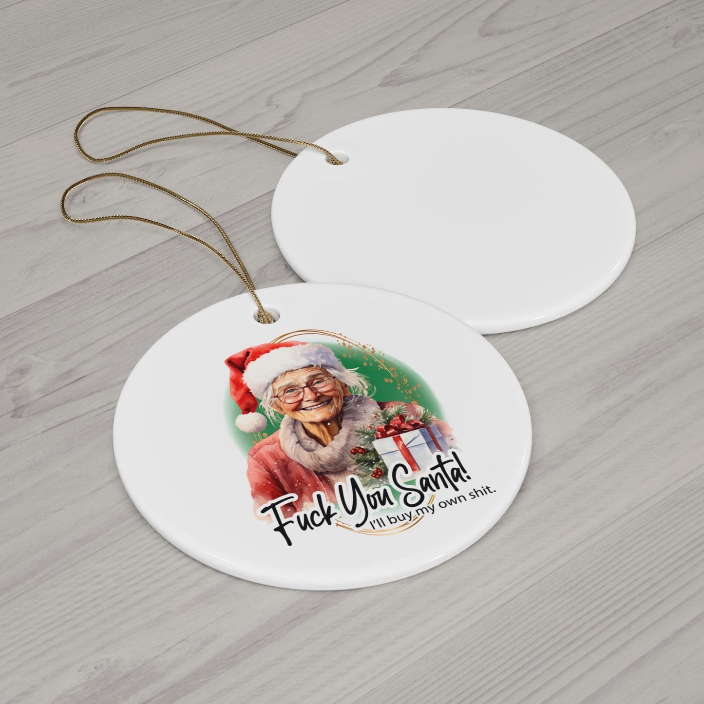 Adult Humor Fuck You Santa Ceramic Christmas Ornament - Funny Holiday Decor Gift