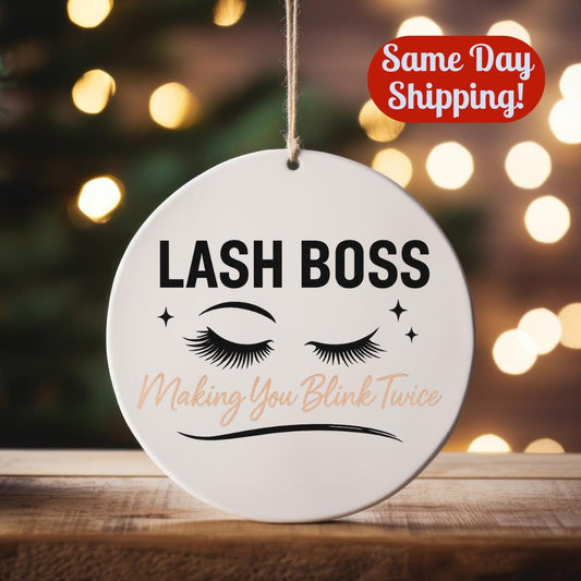 Lash Boss Christmas Ornament - Glam Eyelash Extension Artist Gift for Beauty Salon Tech Esthetician Holiday Decor