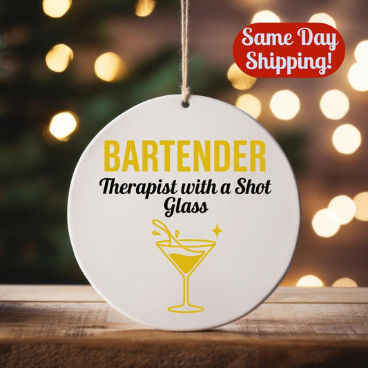 Funny Bartender Ornament Therapist Shot Glass Mixologist Christmas Gift Bar Humor Decor