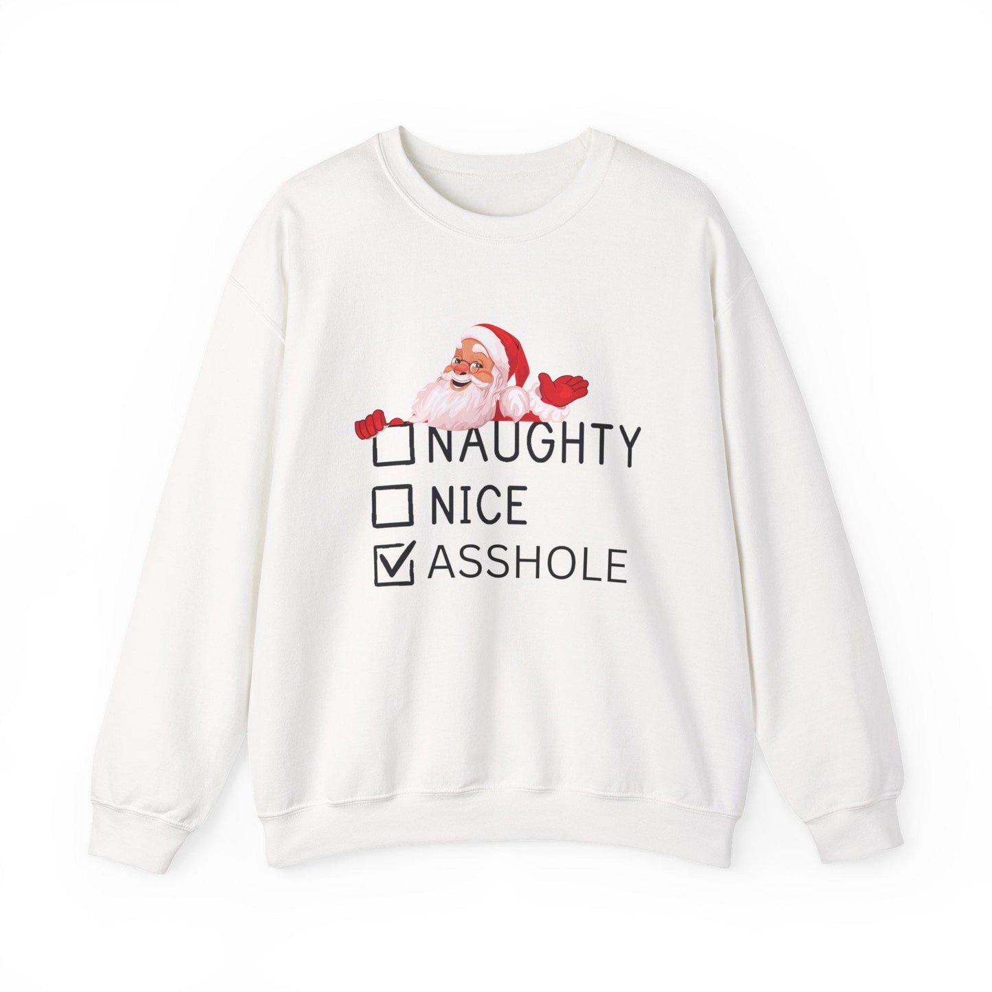 Funny Santa Christmas Sweatshirt: Naughty Nice A-Hole Checklist Holiday Humor Gift Adult Xmas Jumper