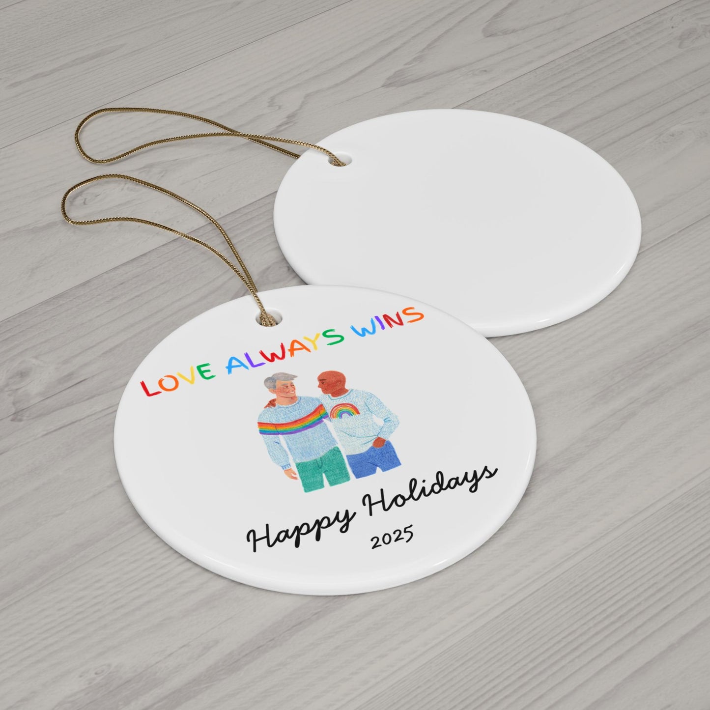 Love Wins LGBTQ+ Christmas Ornament Gift for Same Sex Couples Happy Holidays Rainbow Pride Decor