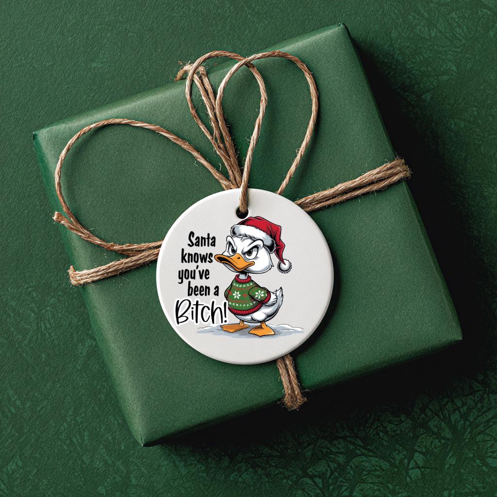 Santa Knows You've Been a Bit*h Christmas Ornament – Best White Elephant Gag or Secret Santa Gift