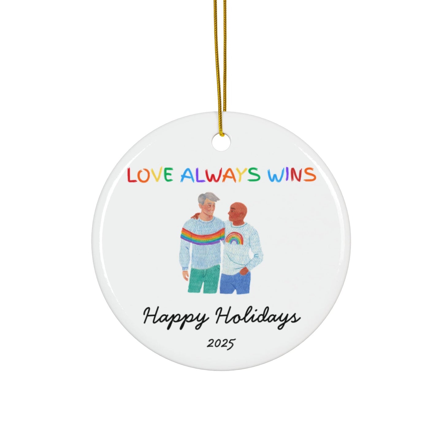 Love Wins LGBTQ+ Christmas Ornament Gift for Same Sex Couples Happy Holidays Rainbow Pride Decor