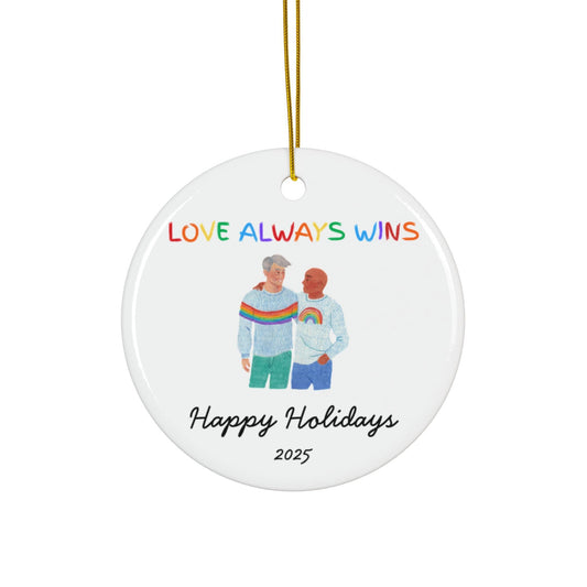Love Wins LGBTQ+ Christmas Ornament Gift for Same Sex Couples Happy Holidays Rainbow Pride Decor