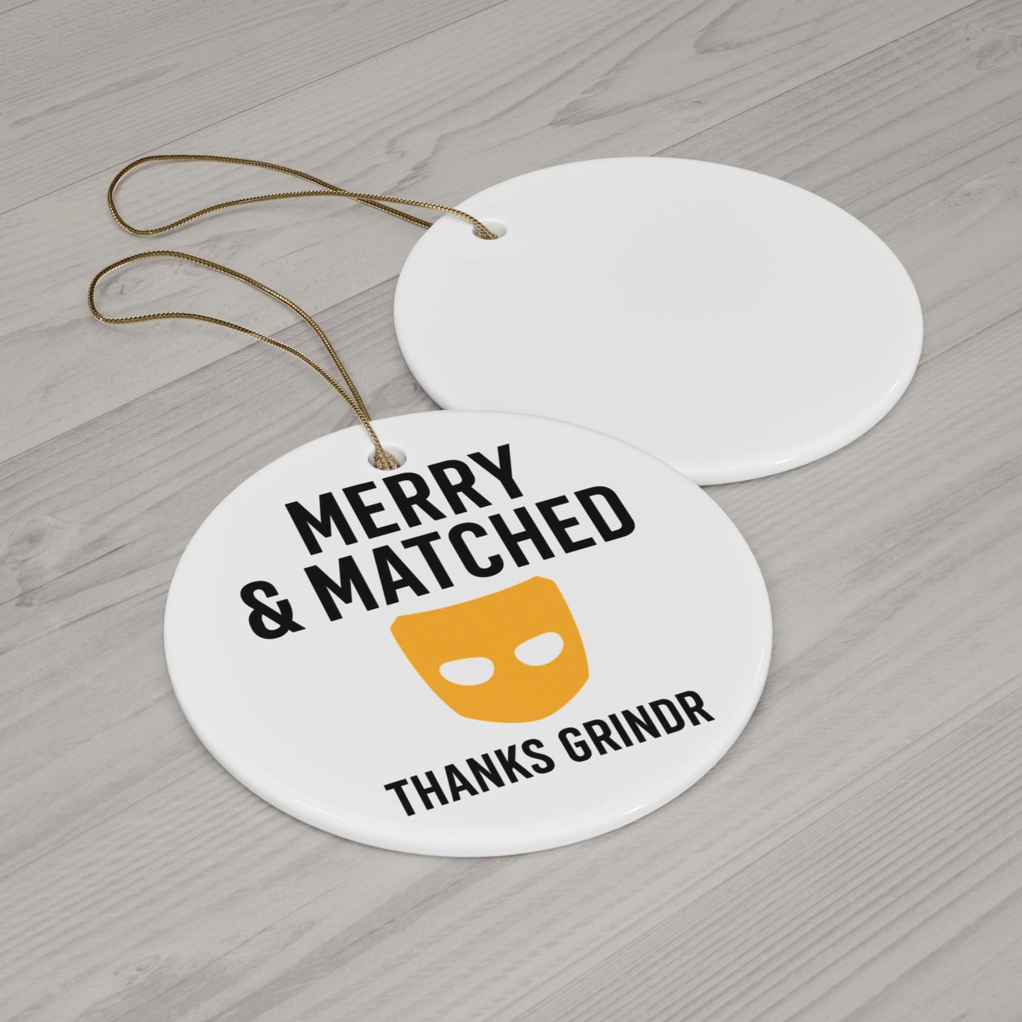 Gay Couple Christmas Ornament: Merry & Matched Grindr Dating App LGBT Love Story Holiday Decor Gift
