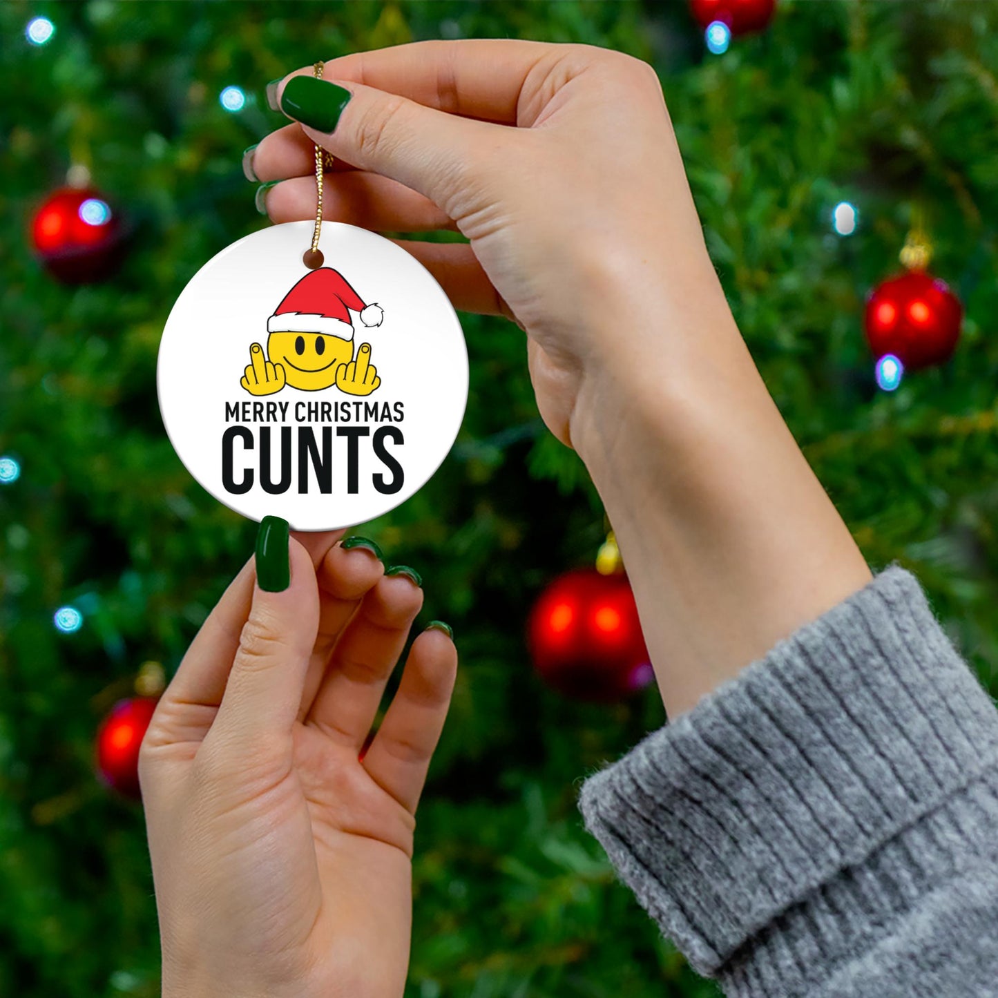 Merry Christmas Cun*s Funny Christmas Ornament: Adult Humor, Ceramic Holiday Decor