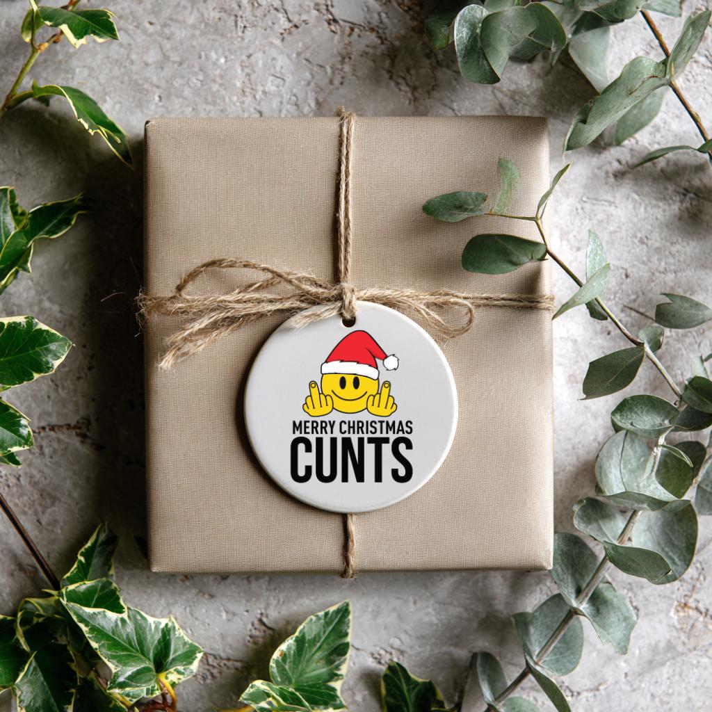 Merry Christmas Cun*s Funny Christmas Ornament: Adult Humor, Ceramic Holiday Decor