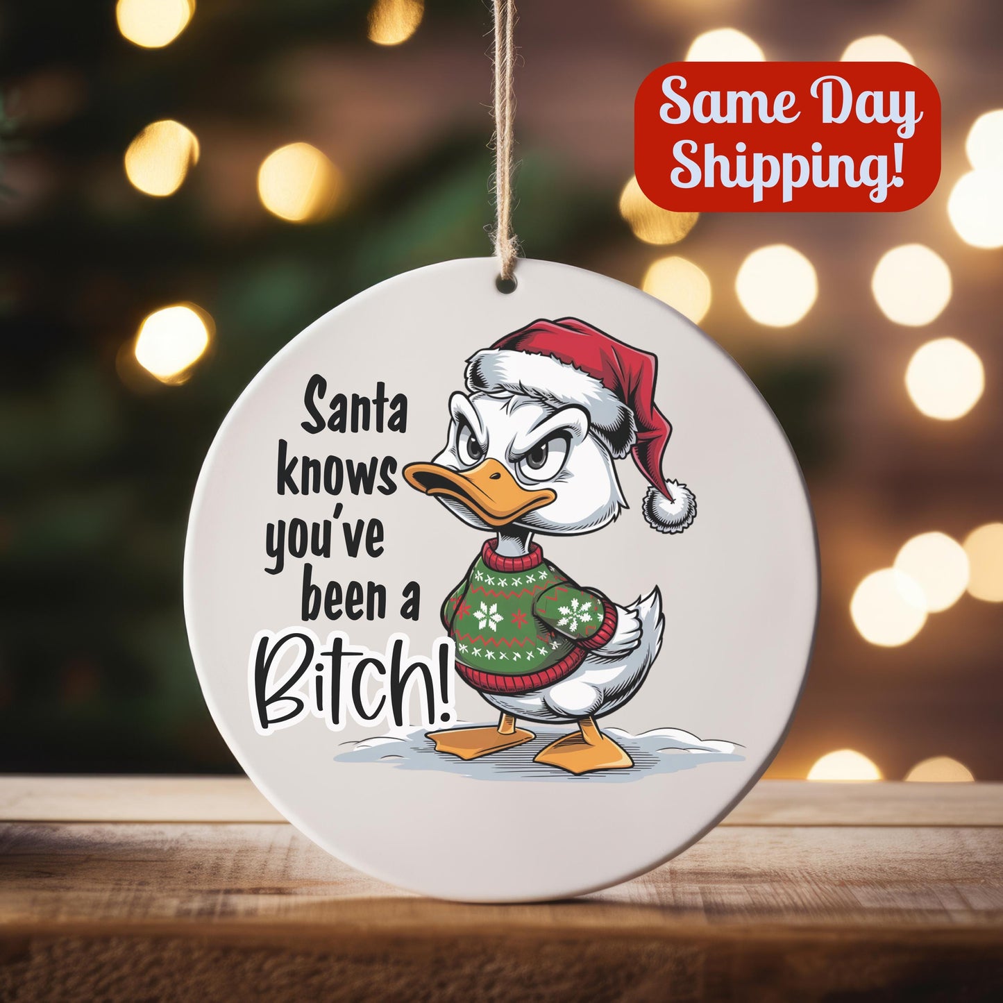 Santa Knows You've Been a Bit*h Christmas Ornament – Best White Elephant Gag or Secret Santa Gift