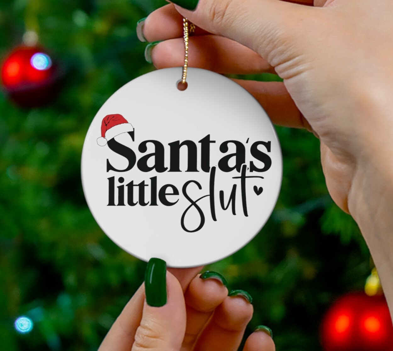 Santa’s Little Sl*t Adult Ornament – Naughty Christmas Gag for Secret Santa, Personalized