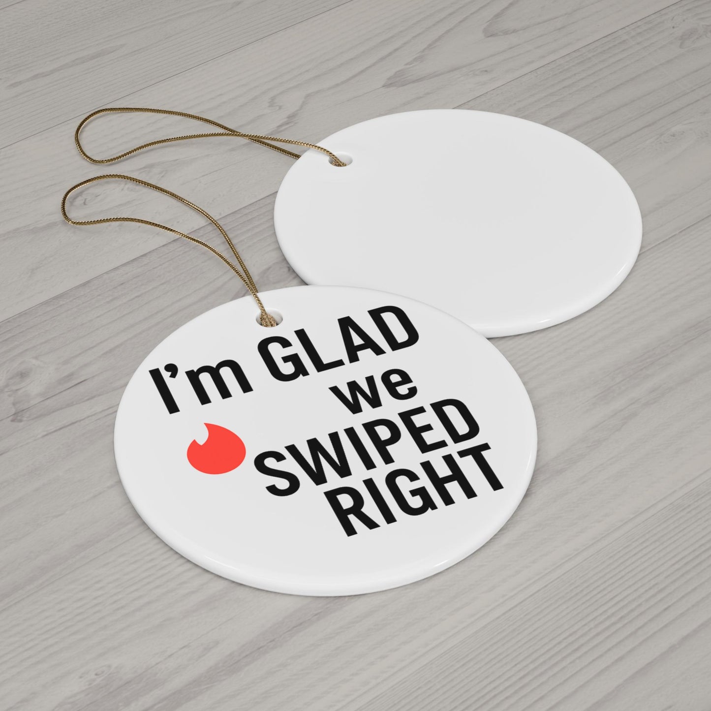 I'm Glad We Swiped Right Funny Tinder Couples Christmas Ornament - Dating Anniversary Gift for Boyfriend Girlfriend