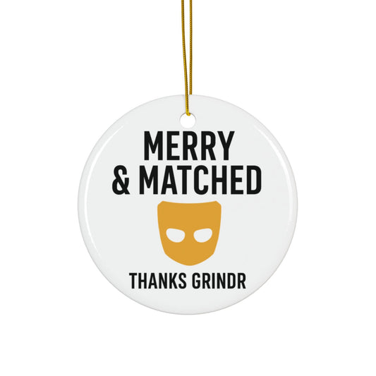 Gay Couple Christmas Ornament: Merry & Matched Grindr Dating App LGBT Love Story Holiday Decor Gift