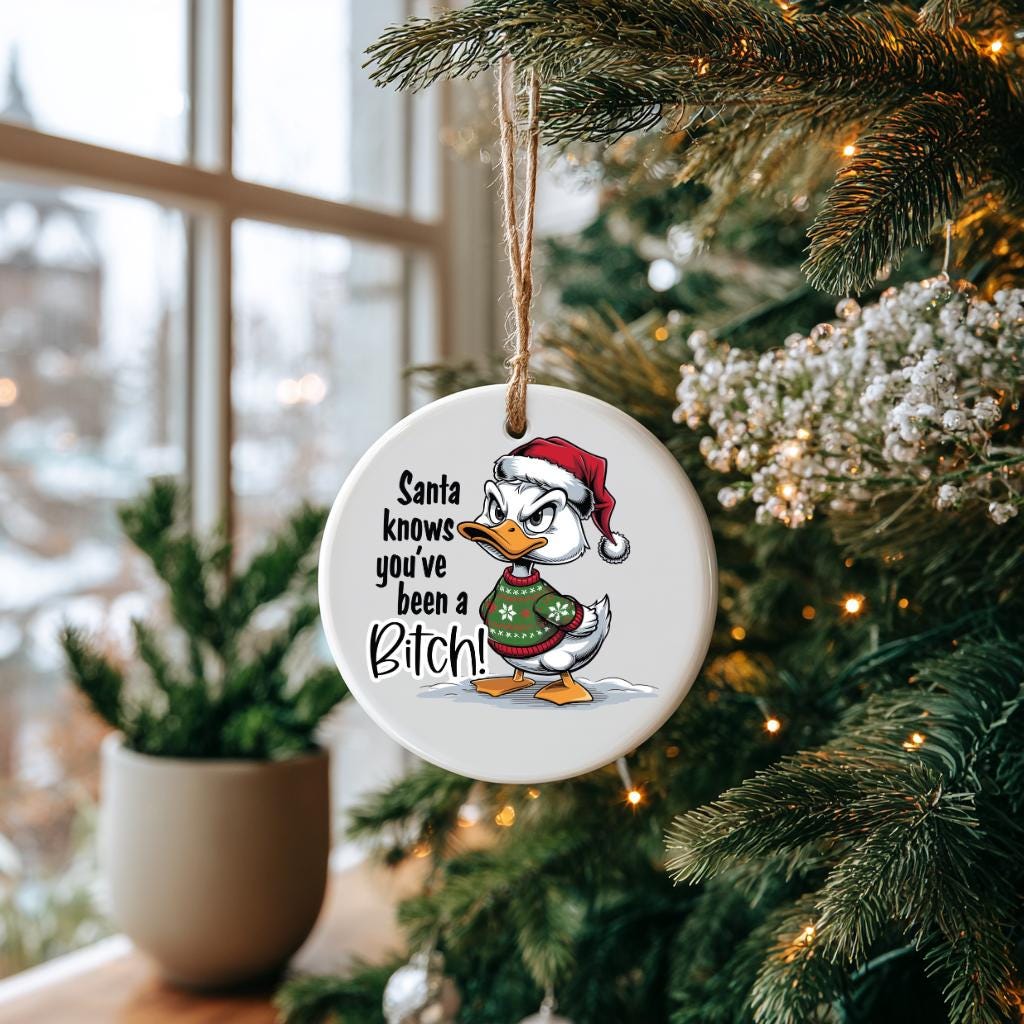 Santa Knows You've Been a Bit*h Christmas Ornament – Best White Elephant Gag or Secret Santa Gift