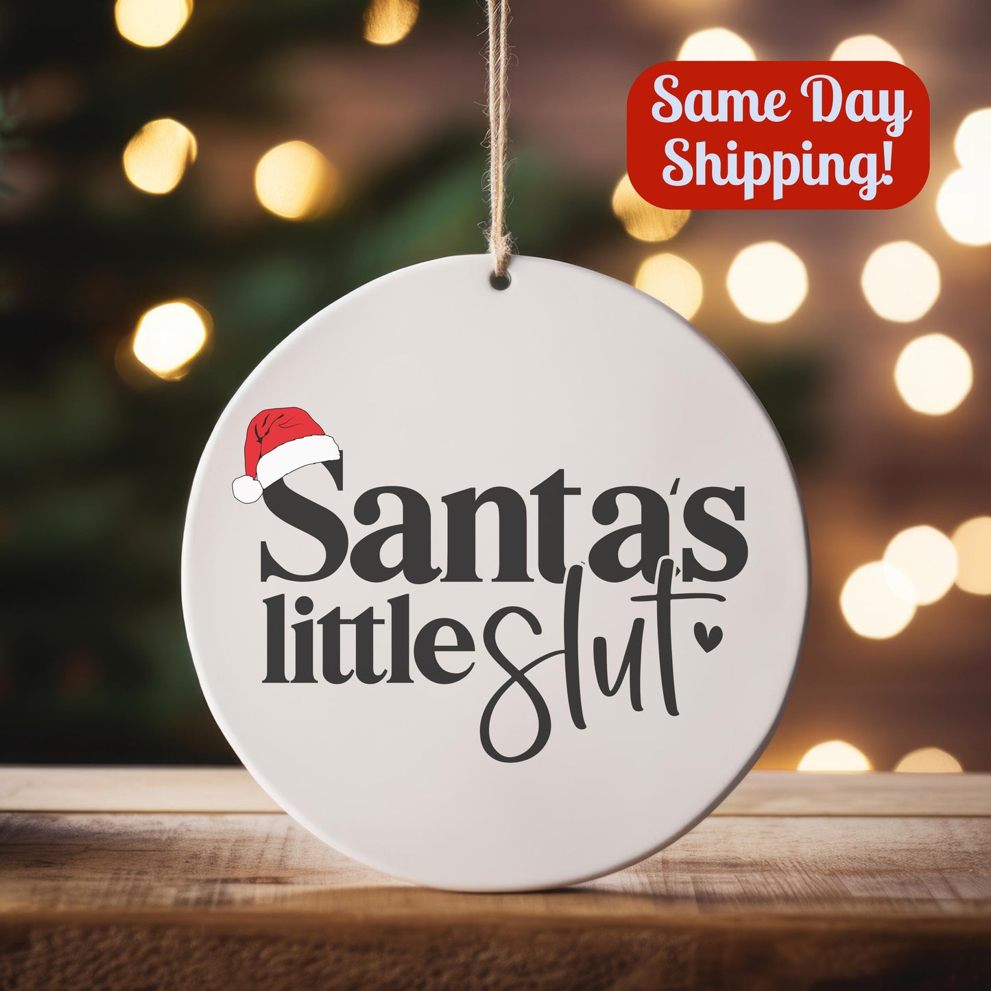 Santa’s Little Sl*t Adult Ornament – Naughty Christmas Gag for Secret Santa, Personalized