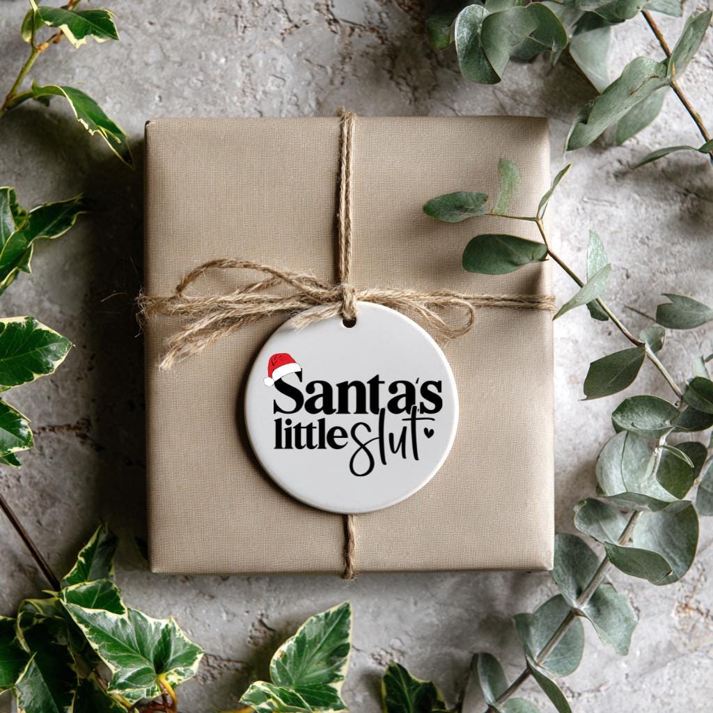 Santa’s Little Sl*t Adult Ornament – Naughty Christmas Gag for Secret Santa, Personalized