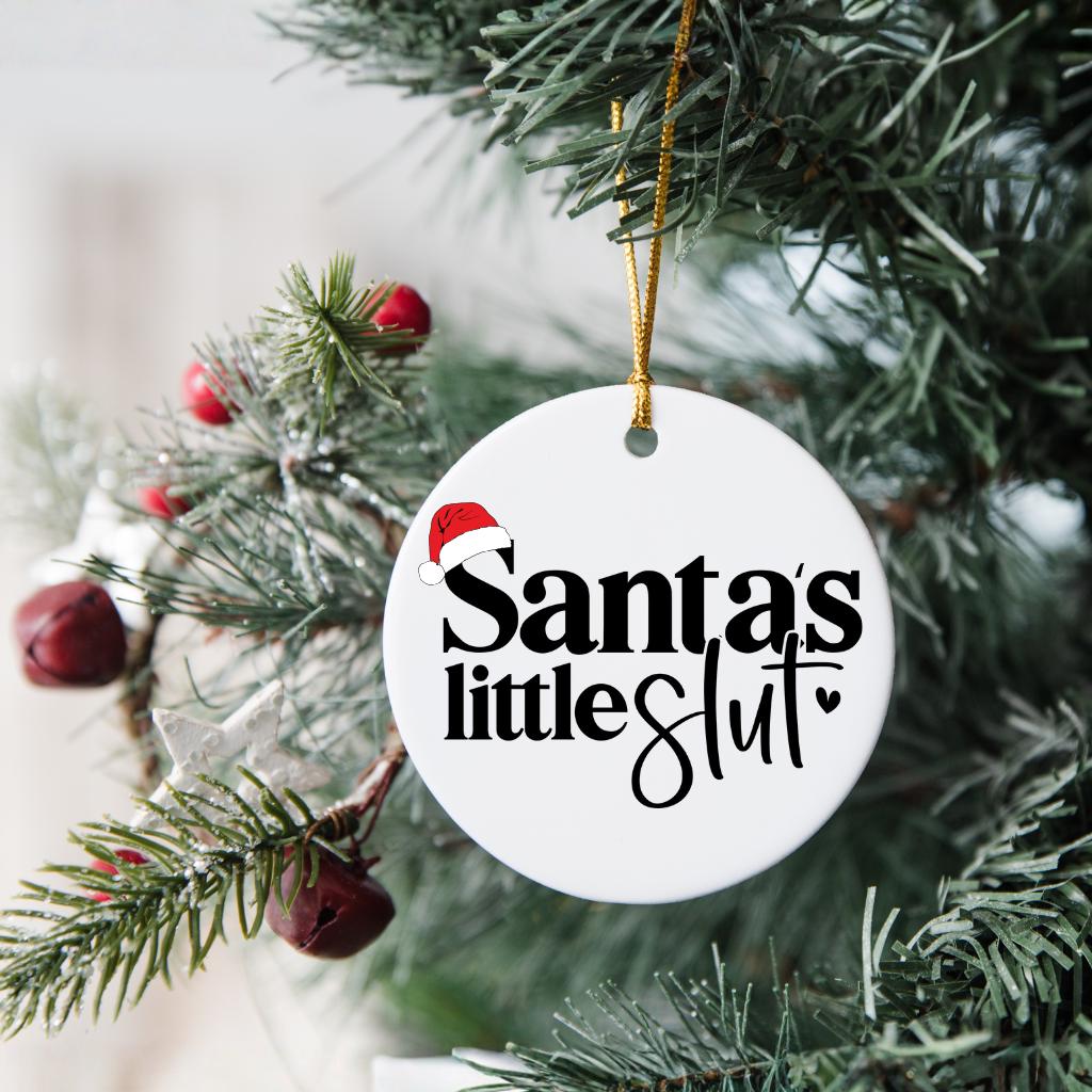Santa’s Little Sl*t Adult Ornament – Naughty Christmas Gag for Secret Santa, Personalized