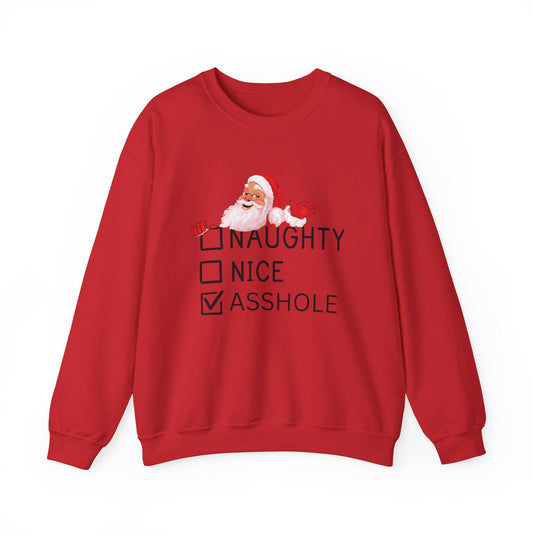 Funny Santa Christmas Sweatshirt: Naughty Nice A-Hole Checklist Holiday Humor Gift Adult Xmas Jumper