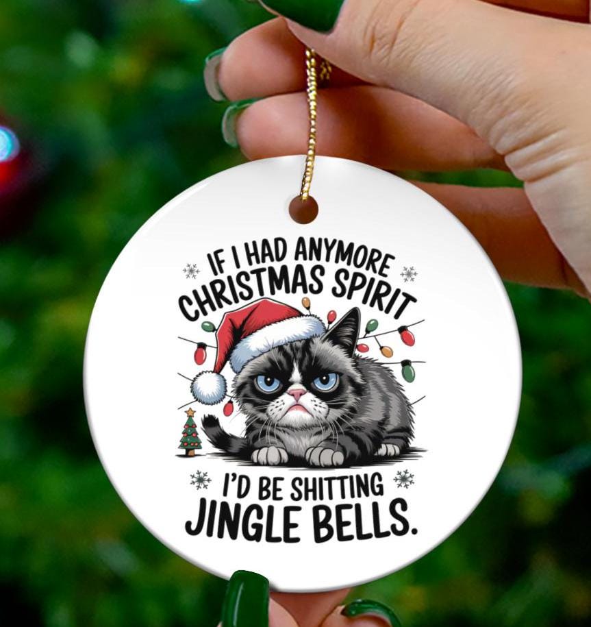 Funny Grumpy Cat Christmas Ornament: White Elephant Gift, Christmas Spirit