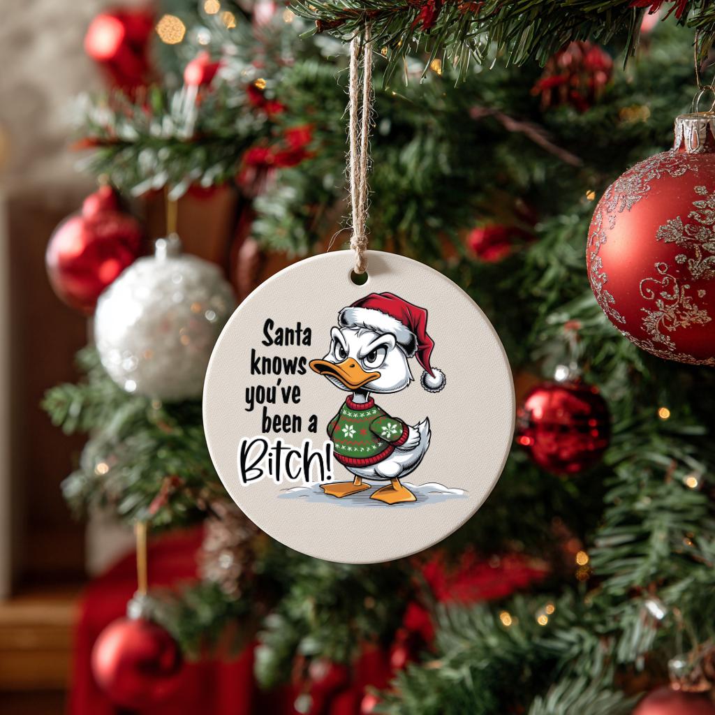 Santa Knows You've Been a Bit*h Christmas Ornament – Best White Elephant Gag or Secret Santa Gift